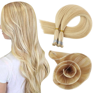 hand tied weft hair bundles blonde hair